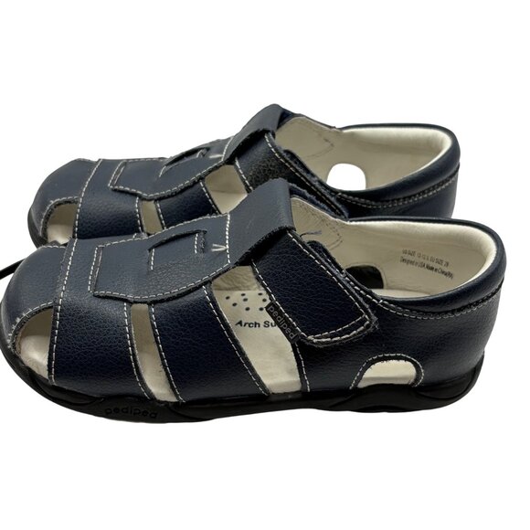 Pediped Boys Navy Leather Sandals Size 29 With Arch Support Flexible Sole - Picture 2 of 9